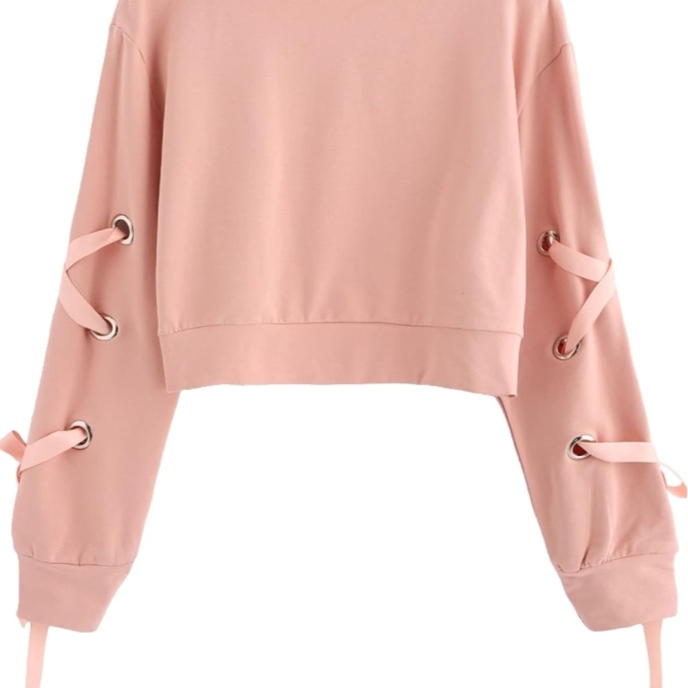 Chic Pink Lace-Up Sleeve Sweatshirt - Picture 5 of 8